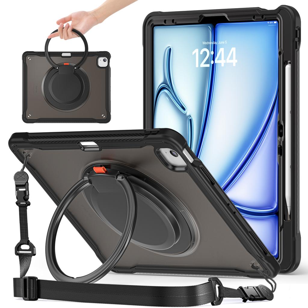 For iPad Air 13 (2025)/(2024)/Pro 12.9 (2022)/(2021)/(2020)/(2018) Case Rotary Kickstand Cover with Shoulder Strap