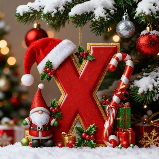 Red Initials Christmas Ornaments 2D Acrylic Personalized Gnomes Monogram Pendant with Santa Hat 26 Letters Christmas Tree Hanging Decoration for Xmas