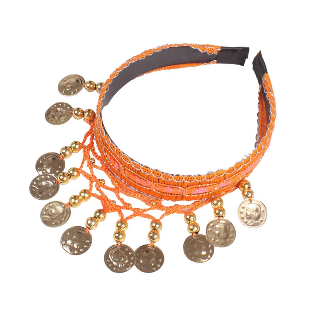 Ethnic Belly Dance Headpiece Elegant Gold Coin Tassels Hairband for Stage Performances and Cultural Event Celebration