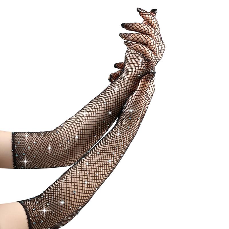 

Сексуальные сетчатые перчатки с электрическим эффектом и стразами, клубные блестящие перчатки-сетка, длинные перчатки, аксессуары для одежды для вечерней вечеринки для женщин и девушек