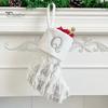 1Pc Christmas White Stocking Letter Embroidery Knitted Handmade Reusable Xmas Tree Hanging Gift Bag Stocking Pendant Party Holiday Decoration