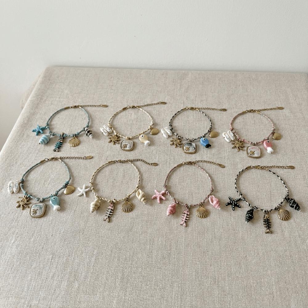 Waterproof Ocean Style Bracelet Stainless Steel Conch Shell Hand Chain Braided Rope Bangle Travel