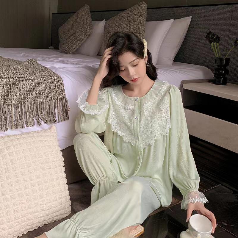 Pajamas Women's Spring Summer  Princess Style Long Sleeve Home Clothes Thin Suit Outer Wearing Spring and Autumn Wear