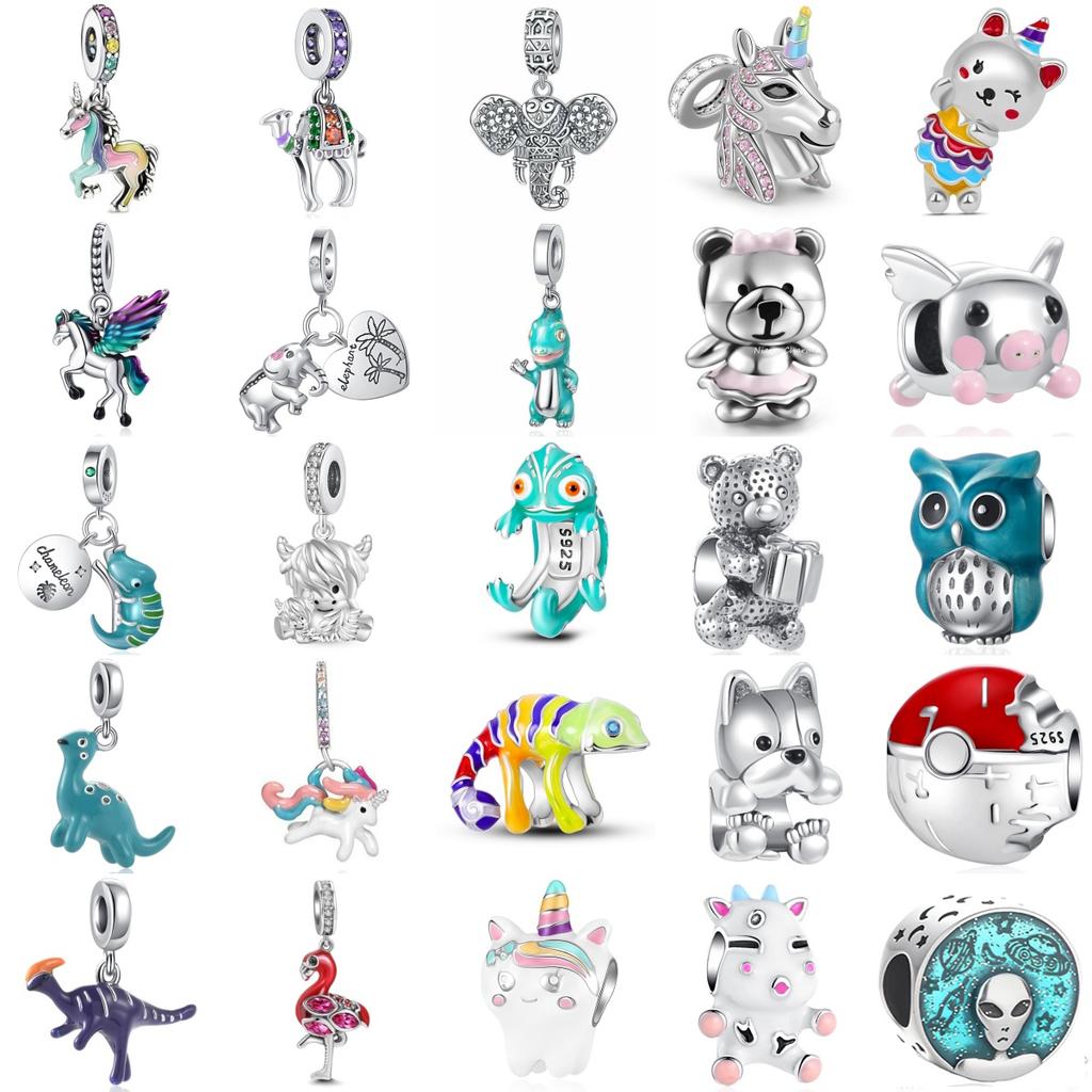 New Copper Chameleon Rainbow Horse Flamingo Pendant Bead Fit Original Charms Bracelet Trinket Jewerly Accessories