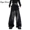 RogueWave Y2K Streetwear Red Pu Leather Patchwork Baggy Jeans Pants For Men Designer Clothes Wide Leg Loose Denim Trousers