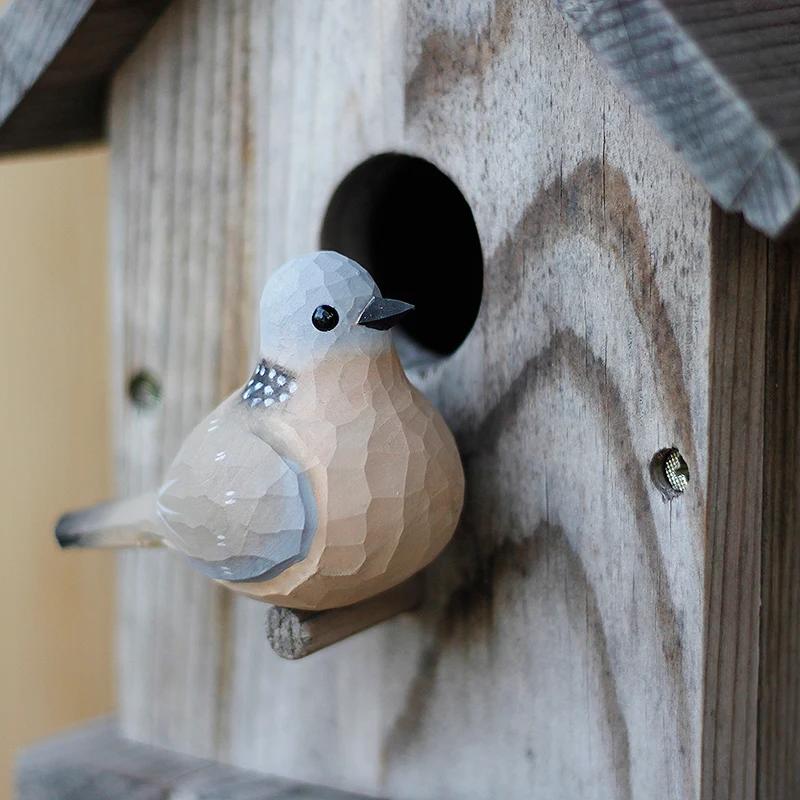 Little Bird Wood Carving Bird Pearl Neck Turtledove Wild Dove Handmade Wooden Ornaments Home Decor Table Decoration Accessories