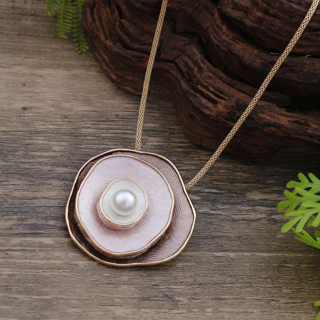 New Enamel Pearl Flower Mesh Chain Pendant, Women's Fashion High Sense Rose Necklace