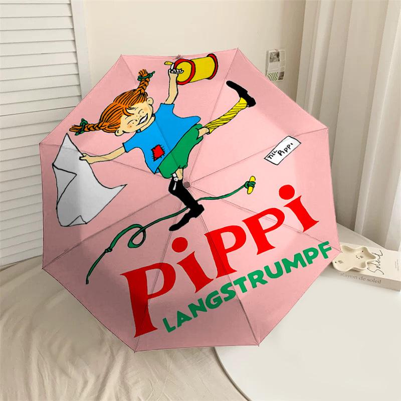 

1PC Pippi Langstrumpf Umbrella-8-Rib Reinforced, Automatic Open, Lightweight & Durable, Cute Fashion Accessory for Outdoor, Beach or Casual Use, Beach