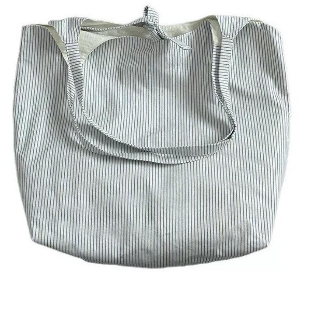 Korean Casual Striped Canvas Bag Women's 2025 New Large-capacity Shoulder Tote Bag Student Commuter Armpit Bag