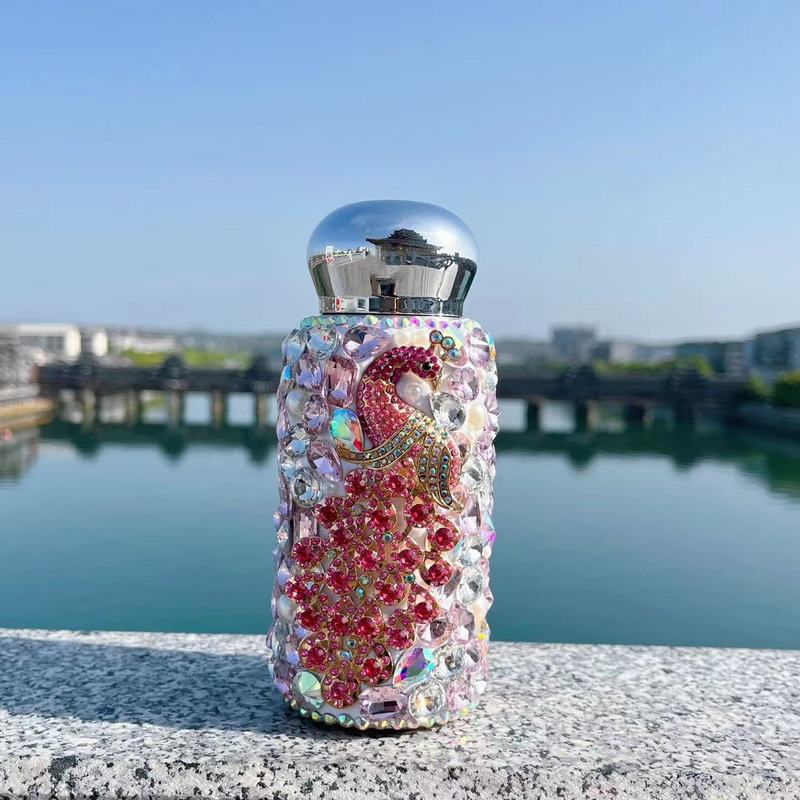 Diamond Thermos Bottle Rhinestone Insulated Pocket Cup Mug Double Wall Vacuum Stainless Steel Water Bottle