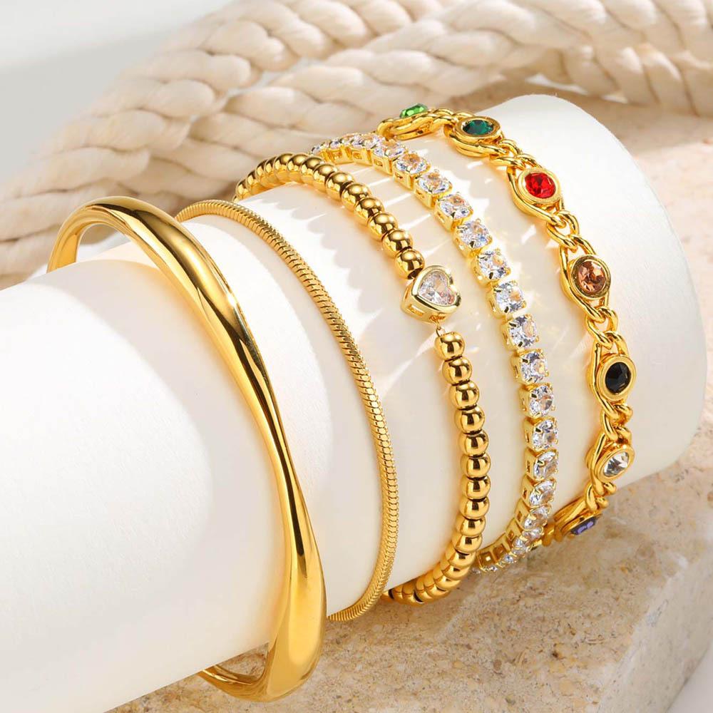 Cubic Zircon Heat Chain Bracelet, Adjustable Gold Plated Stainless Steel Bracelet Cuffs Wristband, Anniversary Gift for Women
