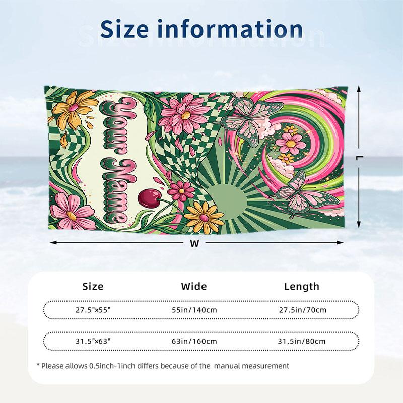 Butterfly Theme Beach Towel Personalized Custom Name & Text Soft Quick Dry Beach Towel for Swimming Travel