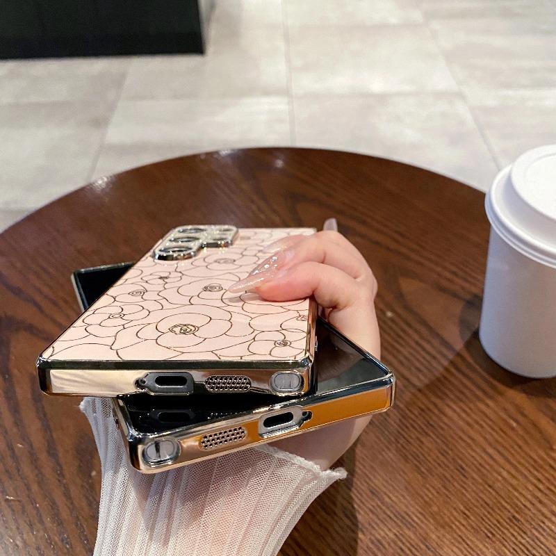 Phone Case For Samsung S26 S25 Edge S24 S23 Plus S26 Ultra S23 FE Electroplated PC+TPU Shockproof Graceful Flower Thin Cover