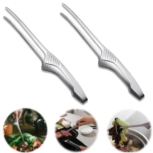 LYHMHAMY Stainless Steel Yakiniku Tongs, Set of 2, Non-Slip, Lightweight, Freestanding, Durable and Abrasion Resistant, for Camping, BBQs, Cooking, Co