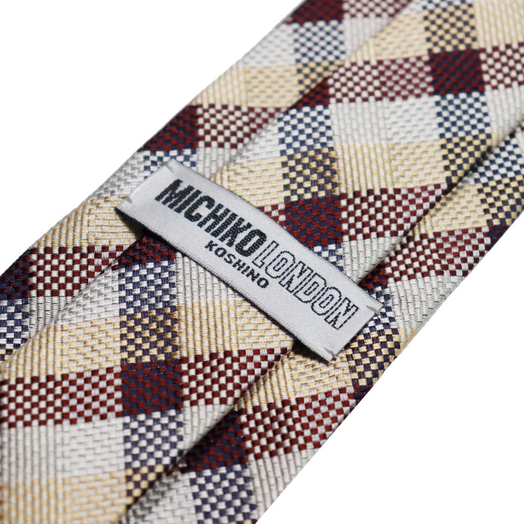 [Michiko London] Italienischer Stoff, Hergestellt in Japan, Stoff in Italien Krawatte, Marke KOSHINO, Karomuster, 100% Seide, Geschenk, Präsent, Herren, Damen,