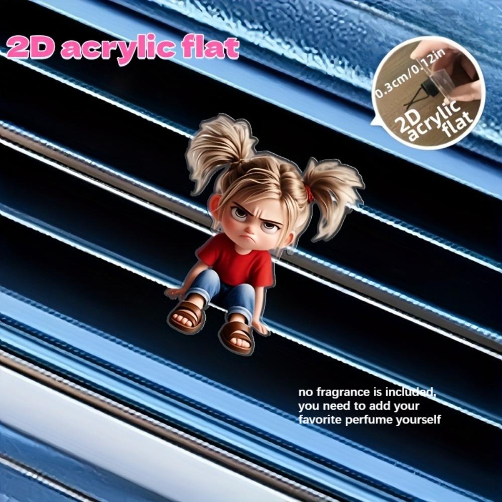 2D plochá dívka s culíkem klip do mřížky ventilace auta dekorativní difuzér (vůně není součástí dodávky), dekorace interiéru auta, klip na aromaterapii, ideální pro sváteční dárky