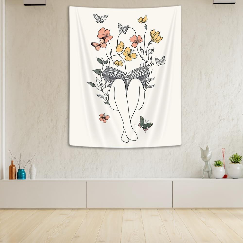 Bohemian Chic Abstract Feminine Line Art Tapestry Soft Velvet Polyester Knit Fabric Simple Pastel Decor Easy to Hang Home Decor