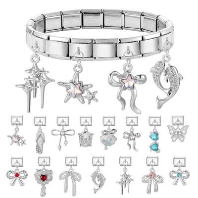 Fashion Star Bow Knot Heart Star Moon Pendant Italian Charm Links Stainless Steel Fit 9mm Italian Chain Bracelet DIY Jewelry