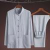 Men's Cotton & Linen Tang Suit Set: Long-Sleeved, Lightweight, Retro Style for Middle-Aged & Elderly. Perfect for Spring, Autumn, Summer.