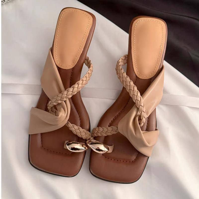 Fashion Clip Toe Women Slippers Summer Fashion Shoes Dress Elegant Woman Heeled Sandals 2025 Trend Designer Brand Zapatillas De Mujer