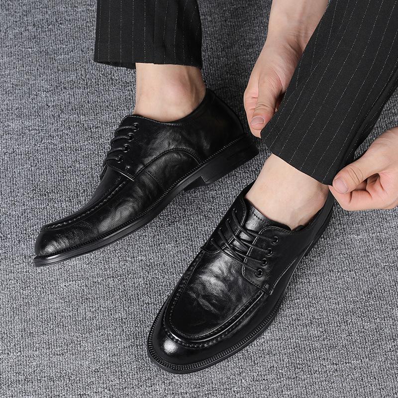 Men's British Retro Business Shoes Genuine Leather Mens Lace-up Dress Office Derby Shoe Flats Men Fashion Wedding Party Oxfords