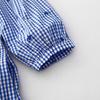 Blue round neck embroidered cotton and linen dress women's 2025 spring and summer new loose casual fine plaid seven-quarter sleeve long dress