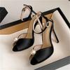 Fashion Luxury Satins Women Pumps Cozy Peep Toe 11CM Thin Heels Ankle Buckle Strap Sandals Cute Pearl Design Shoes Ankle Strap Sandalias