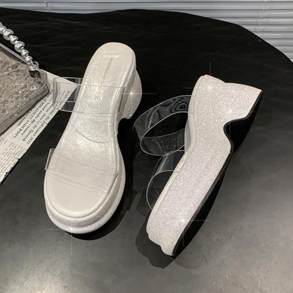 Fashion Shoes Woman 2025 Slippers Heels Pantofle Jelly Slides On A Wedge Platform High New Transparent Soft Shoes Transparent Slippers S