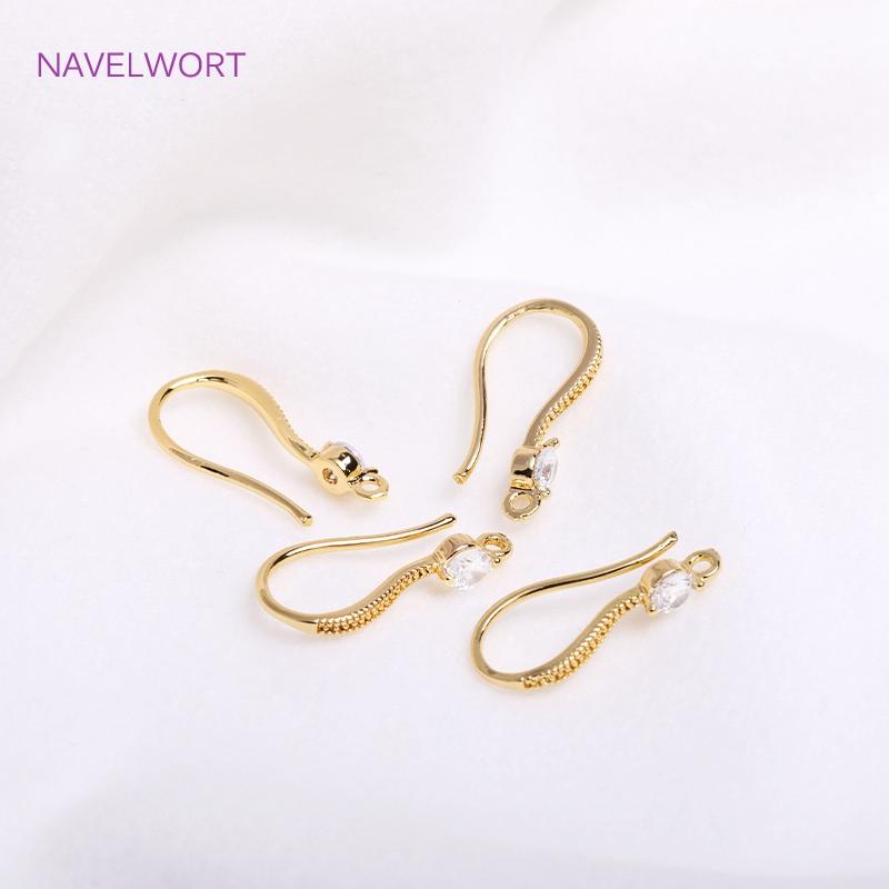 Inlaid Zircon Earring Hooks Components 18K Gold Plated Ear Hook For DIY Earring Making Supplies Pearl Earring Accessories