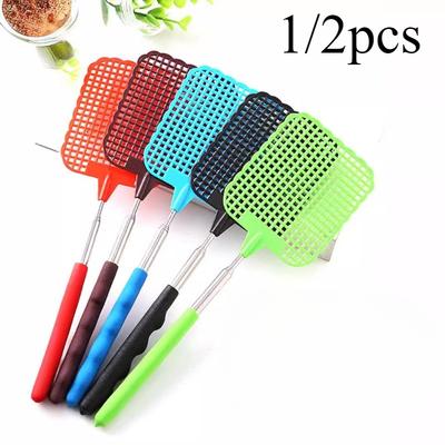 1/2pcs Mini Matamoscas de Plástico Retráctil; Mango Antideslizante de Acero Inoxidable; Matamoscas de Verano; Mata Moscas Para Hogar Jardín