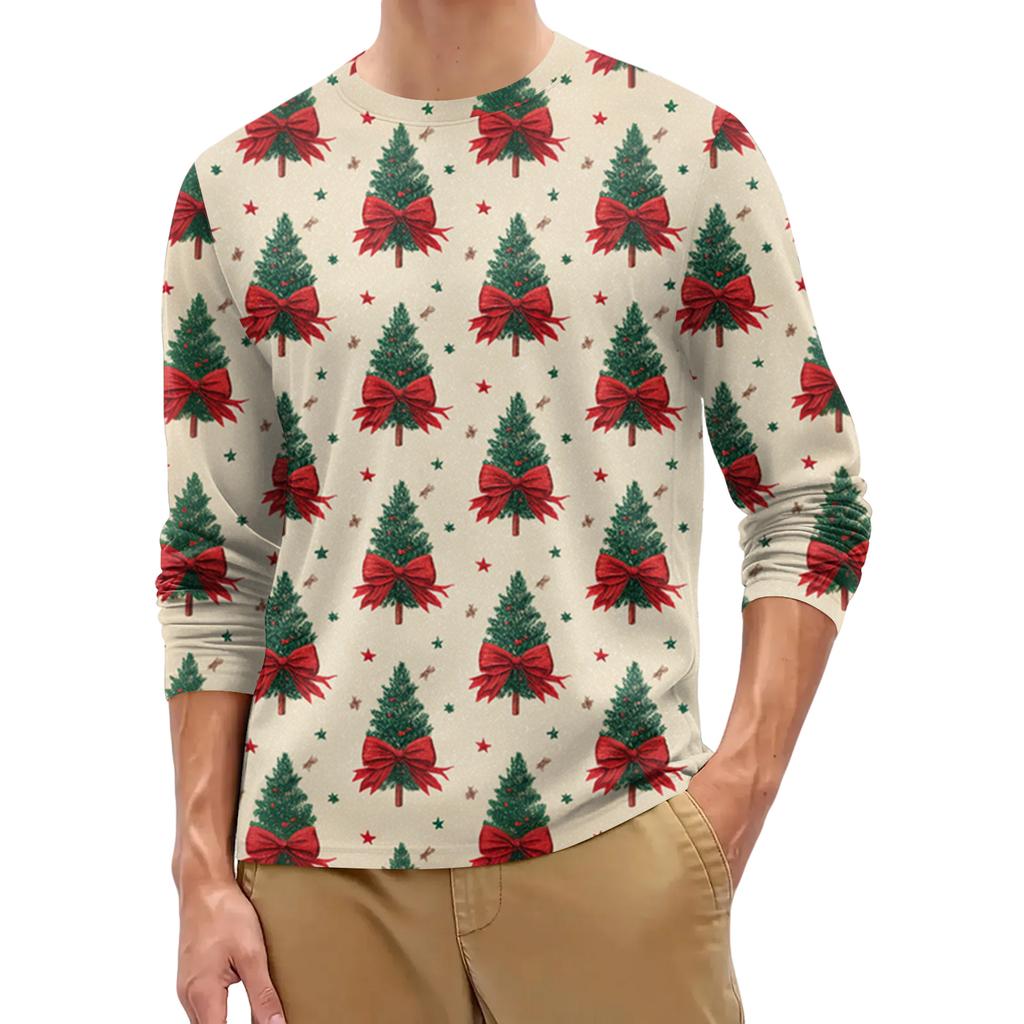 Men's Fashion Printed Round Neck Long Sleeve Bottoming Shirt Top