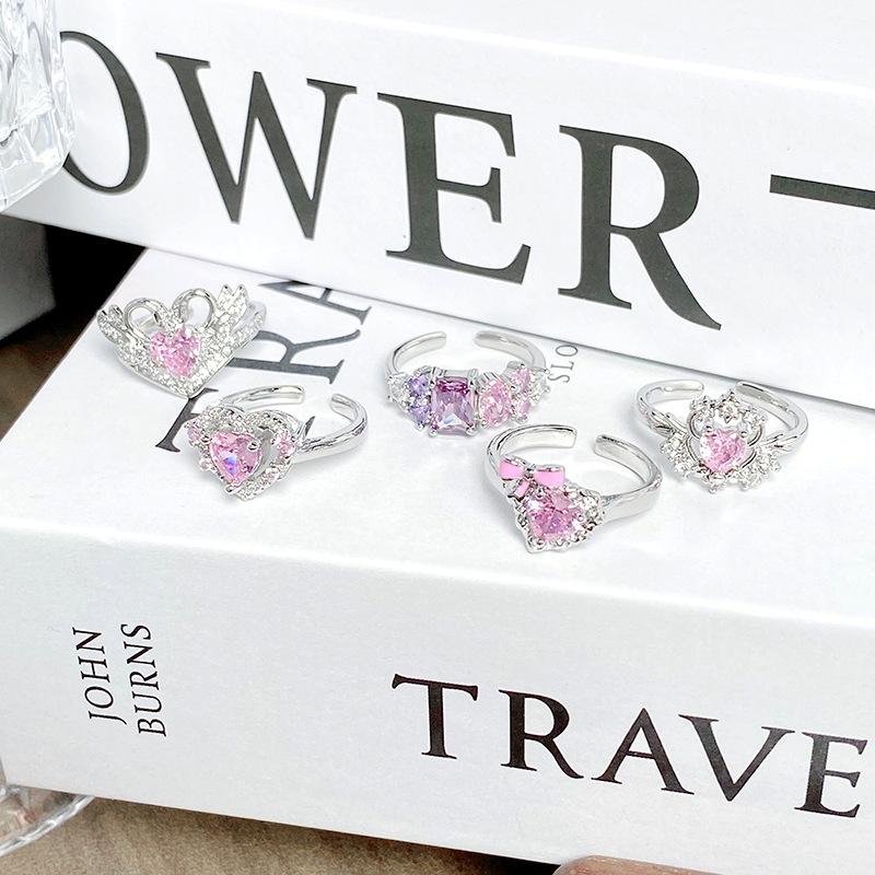 [Sugar Heart Honey Words] Qixi Festival Love Pink Zir*****Pen Ring Girl Color Treasure Sweet Stacked High Sense Ring