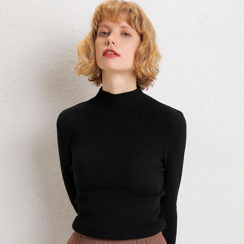 Half High Neck Solid Color Sweater Women Knit Bottoming Shirt Pit Thread Long Sleeved Slim Pullover Simple Casual Commut Harajuku Style Autumn Winter