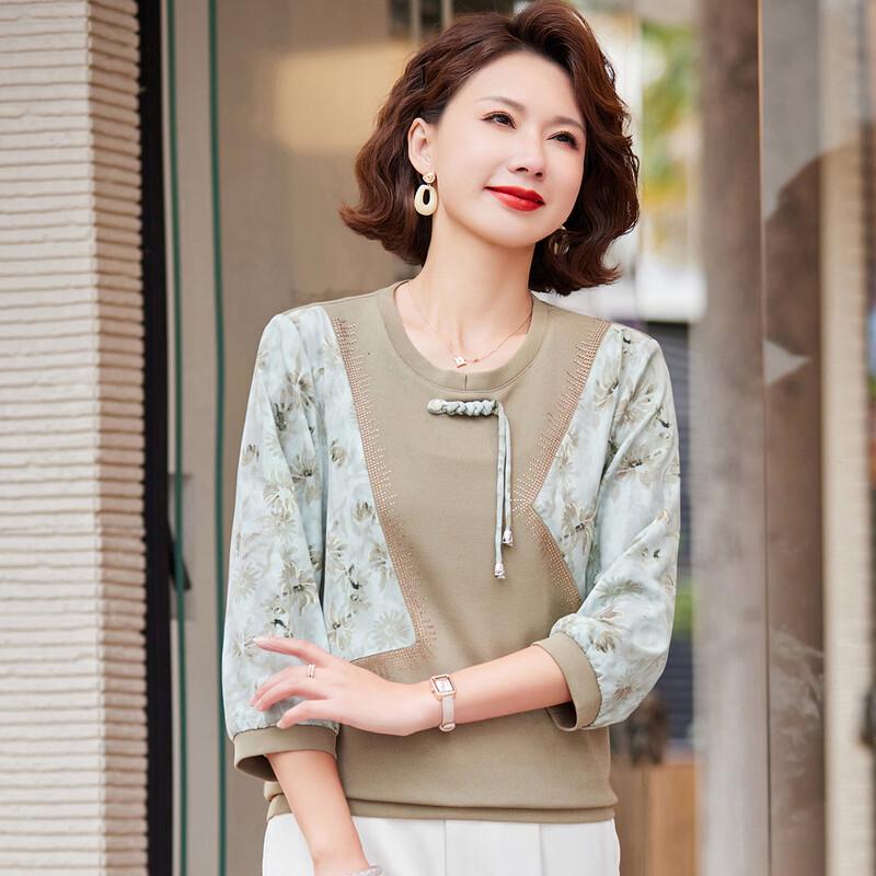 

Pa Si Te Women s Chinese Style Patchwork Floral Seven-Sleeve T-Shirt 4XL