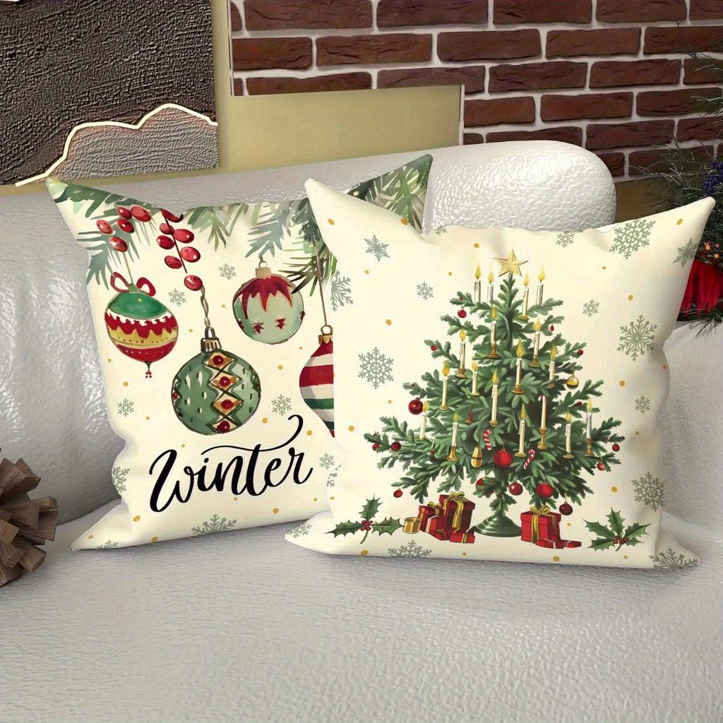 Festive Christmas Pillowcases: Tree, Wreath, Ornaments, and Vintage Truck Designs Sofa Cushion Cover New Year Home Decoration