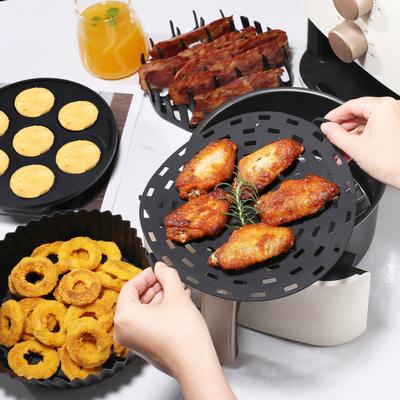 4 st Runda Silikonbakplåtar för Air Fryer Set Non-Stick Air Fryer Panna Varmkorvställ 7 Håligheter Kakform Gåva till Matlagningsentusiaster