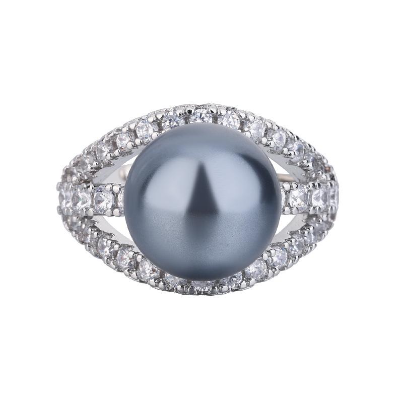 Jewelry Copper Bottom Gold Plated Pearl Inlaid Retro Ring Female 12Mm