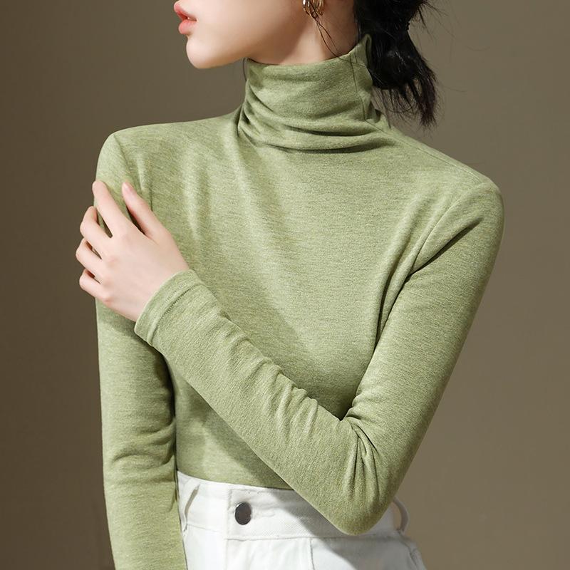 High-neck Silk Cashmere Base Shirt for Women New Women's Furry Long-sleeved Thermal Inner Waist Top