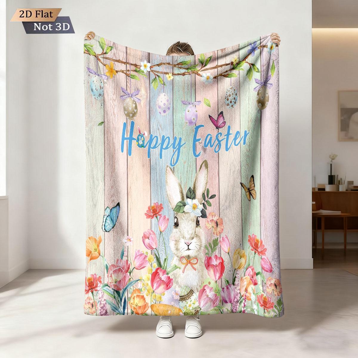 

1pc Easter Cartoon Rabbit Easter Egg Print Flannel Blanket In Multiple Sizes Comfortable, Soft, Casual Nap Blanket, Machine Wash 75cmx90cm