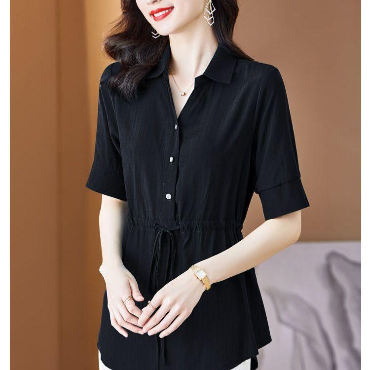 Top Estivo a Mezza Manica con Cinturino in Vita Larga, Camicia Corta a Manica Larga in Chiffon da Donna