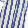 ZANZEA Women Stand Collar 3/4 Sleeve Loose Stripe Shirt Dress