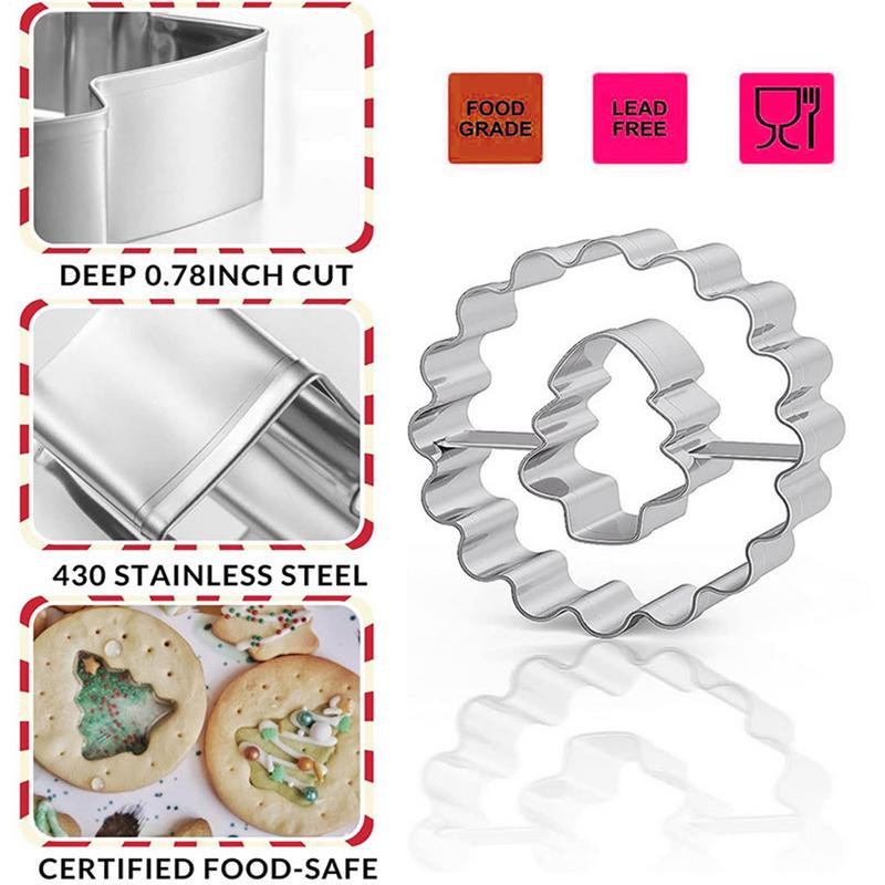 Small Christmas Cookie Cutters 9X Stainless Steel Round Cookie Cutter Holiday Favor Decorative Heart Star Gingerbread Man Baking