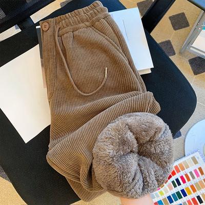 Women Corduroy Plus Velvet Harem Pants Autumn Winter High Waist Baggy Trousers Fleece Warm Lined Vintage Trousers