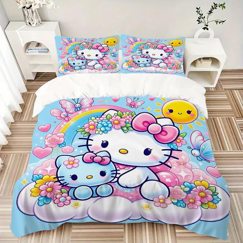Hello Kitty Garden Print 3Pcs Bedding Setduvet Cover With 2 Bedropillowcase Home Birthday Gift