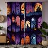 2pcs HD Halloween Night Jack-o '-lantern Castle Decoration Curtains Purple Tie Digital Printed Curtains Home Decoration Style