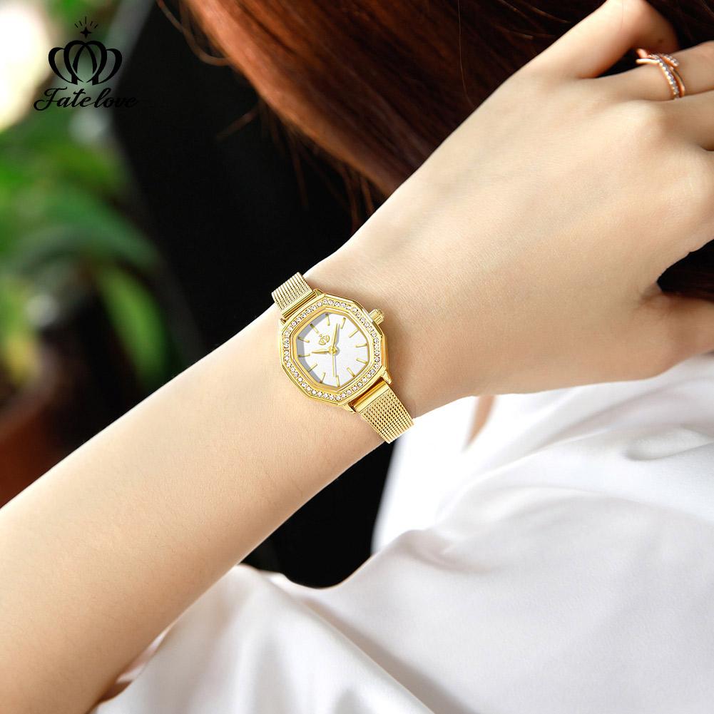 Fatelove 924 Diamond Bezel Quartz Watches for Women Steel Strap Waterproof Ladies Wristwatch Elegant Luxury Original Woman Watch