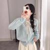 Gentle wind lace strap bow knitted cardigan women's autumn and winter sweet love buckle crew neck sweater jacket