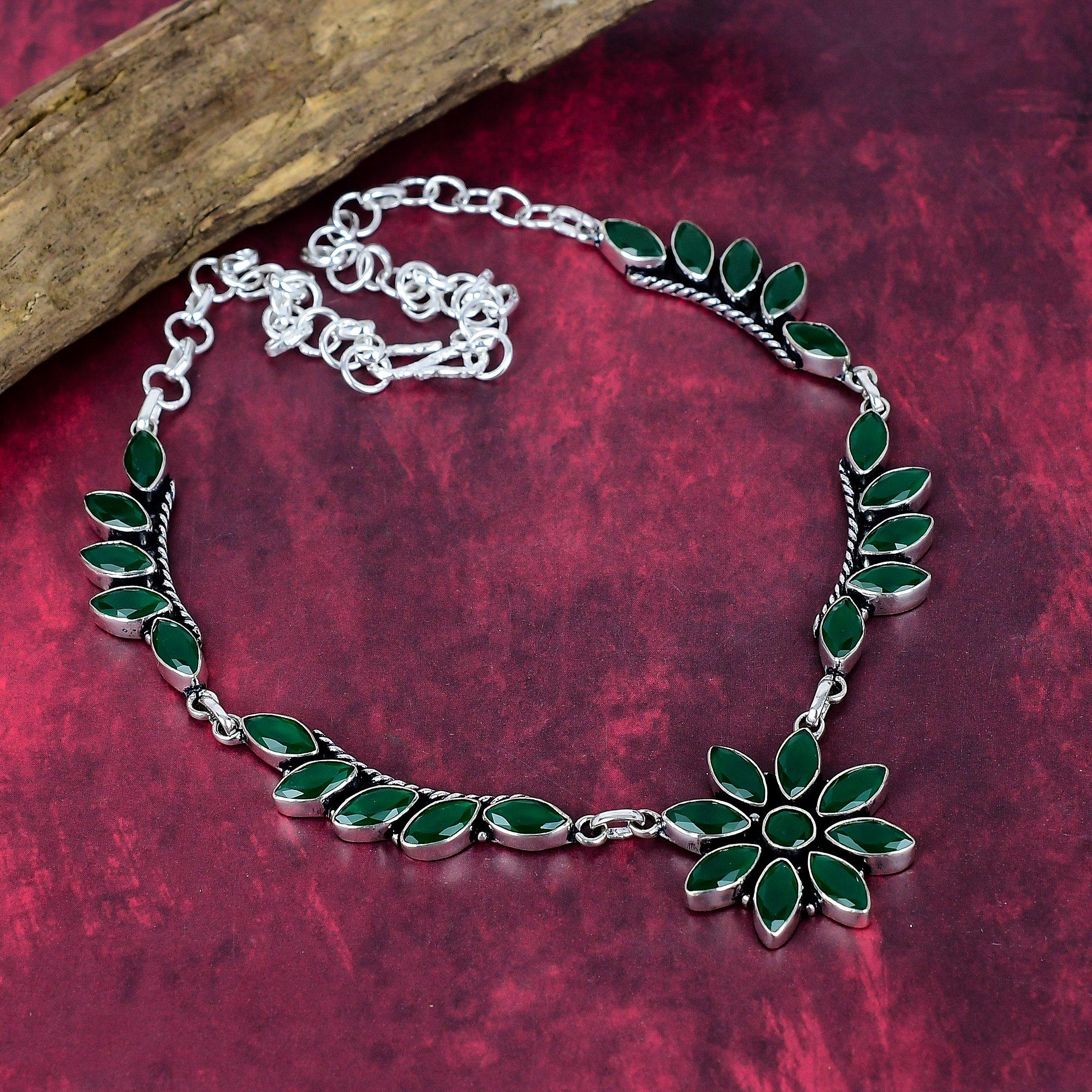 

Ограненный зеленый оникс, ожерелье из драгоценных камней ручной работы, ожерелье из стерлингового серебра 925 пробы, антикварные украшения, для подарка на помолвку зелёный