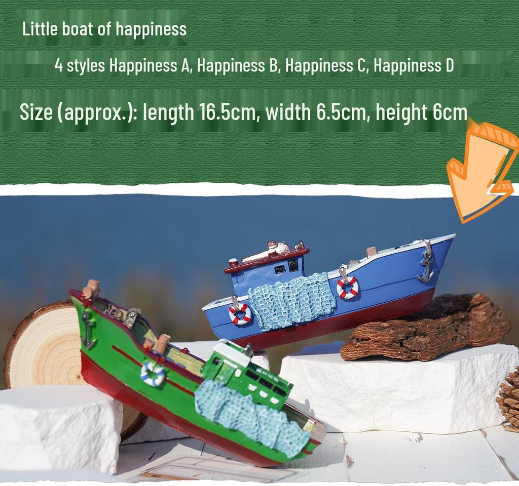 Painted Resin Small Boat Ornament for Home or Children's Room Decor, Seaside Travel Souvenir