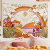 Retro Rainbow Mushroom Tapestry Hippie Style Countryside Flower Background Cloth Bohemian Room Decoration